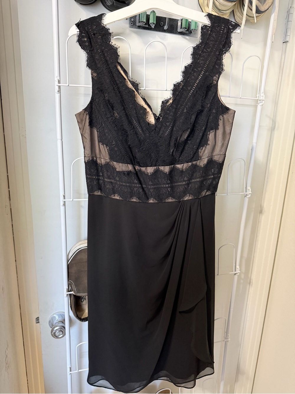 JS Collections Black and Champagne Lace-Trim Dress